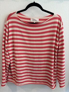 The GREAT Striped Boatneck Top - Coral  & Cream